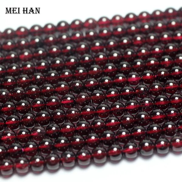 Cloisonne Meihan al por mayor (3 hebras/juego) 4mm Natural A + granate rojo cuentas redondas sueltas lisas piedra para fabricación de joyería Diy