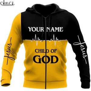 ClooCl Christian Jesus Catholic Diy Aangepast Naam Zipper Hoodie Men Women 3D Print Casual Long Sleeve Coat Drop 220708