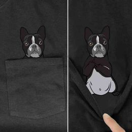 Cloocl Grappige T-shirt Mode Merk Zomer Pocket Zwart Franse Bulldog Gedrukt T-shirt Hiphop Tops Katoen Tees G1222