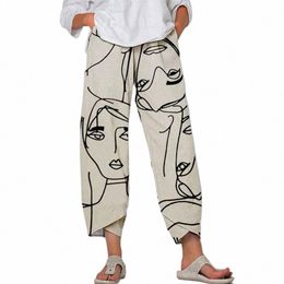 Cloocl Verano Mujer Pantalones casuales Pantalones de nueve puntos Lily Fr Patrón Pantalones con estampado 3D Pantalones hasta el tobillo Otoño Señora Pantalones de chándal 647U #