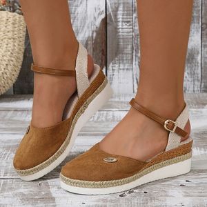 Sandalias de cuña con punta cerrada para Mujer, zapatos de gladiador con correa y hebilla de verano, alpargatas a la moda, Sandalias con plataforma para Mujer 240110