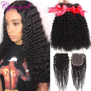 Sluiting Afro Kinky Curly Weave Bundels van echt haar met sluiting Cynosure Brazilian Hair Weave 3 bundels met sluiting Remy-haar