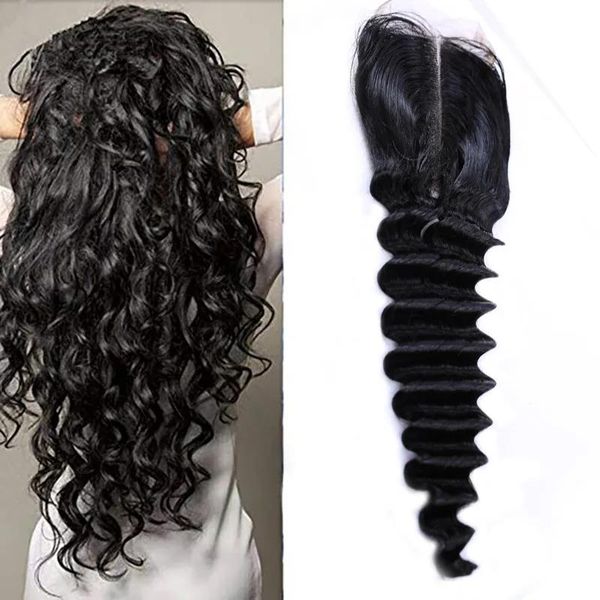 Fermeture Indien Remy Vierge Cheveux 4X4 Dentelle Fermeture Profonde Lâche 1022 pouces Fermeture de Cheveux Humains Moyen Trois Partie Libre Lâche Fermetures Profondes