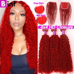 Fermeure Red Packs avec fermeture Brésilien 99J Bourgogne Bourcale Bundles avec fermeture 4x4 HD Lace Fermeure Remy Hair Weave Bundles