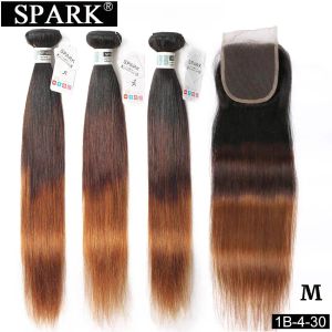 Sluiting Spark 3/4 bundels met sluiting Peruaanse ombre rechte menselijk haarbundels met sluitingsvrije deel Remy Hair