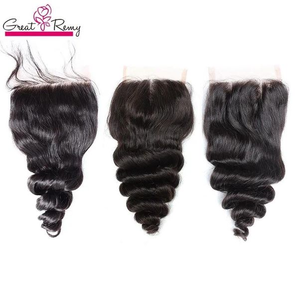 Fermetures 50% de réduction sur la vente de cheveux humains malaisiens Top Lace Closure Loose Wave Curl Péruvien Brésilien Indien Libre Moyen 3 Partie 4x4 Vierge Hairpiec