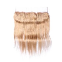 Fermetures Brésiliennes Miel Blonde Cheveux Humains Dentelle Frontale Fermeture Avec Bébé Cheveux # 27 Fraise Blonde 13x4 Oreille à Oreille Full Lace Frontals Sil