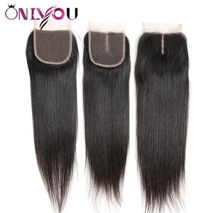 Sluitingen Braziliaans Maagd haar Recht Vetersluiting 4x4 Gratis Middenscheiding Ruw Indiaas Human Hair Extensions Topsluiting Zijdeachtig Recht Weefsel