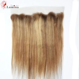 Fermetures mettant en évidence la fermeture des cheveux humains Fermeure frontale P4 / 27 Hair raide ombre Fermeure de dentelle transparente Brésilien Remy Hair Weave