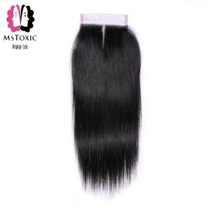 Fermetures mstoxic malaisiens raide de cheveux dentelle dentelle de cheveux humains couleurs naturelles remy hair 4x4 livraison gratuite