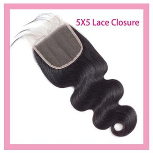 Fermetures Péruvienne Vierge Cheveux Non Transformés Cheveux Humains Vague de Corps 5X5 Dentelle Fermeture Avec Bébé Cheveux Cinq Par Cinq Fermeture 826 pouces