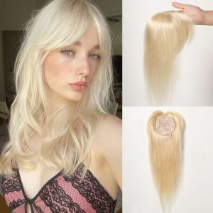 Sluitingen Remy Human Hair Toppers met pony blonde rechte natuurlijke mensenhaarstukken voor vrouwen met dunner wordende haar zijden base topper top