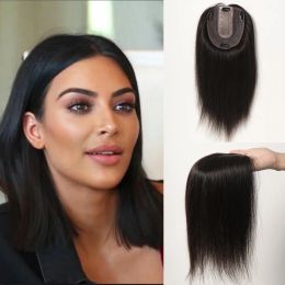 Fermetures courtes Remy Natural Noir Human Hair Toppers pour les femmes avec des poils à perte de poils Clips de base en soie dans les hauts de haut
