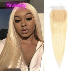 Yirueauty brésilien 613 # dentelle fermeture 100% cheveux humains 4X4 dentelle fermeture Blonde cheveux raides fermetures milieu libre trois parties