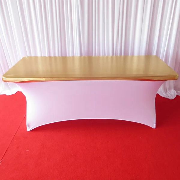 Paño 6FT L * 30''W Oro Metálico Bronceado Elástico Spandex Mantel Topper para bodas, banquetes, uso de decoración del hotel