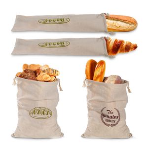 Bolsa de pan de tela Pan Baguette Bolsas de almacenamiento de alimentos Tela de lino natural Cordón reutilizable Eco amigable