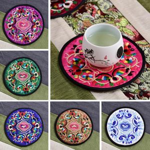 Dessous de verre rond en tissu brodé, tapis de tasse, napperon coloré, sous-verres de boisson pour support de Table, décoration, accessoires de cuisine