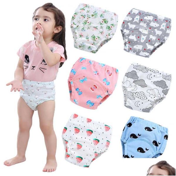 Pañales de tela 4 unids / lote Bebé Bragas de algodón reutilizables Nacidos Pantalones de entrenamiento Pantalones cortos de aprendizaje infantil Boy Girl Pañales lavables H0830 Drop DHJMF