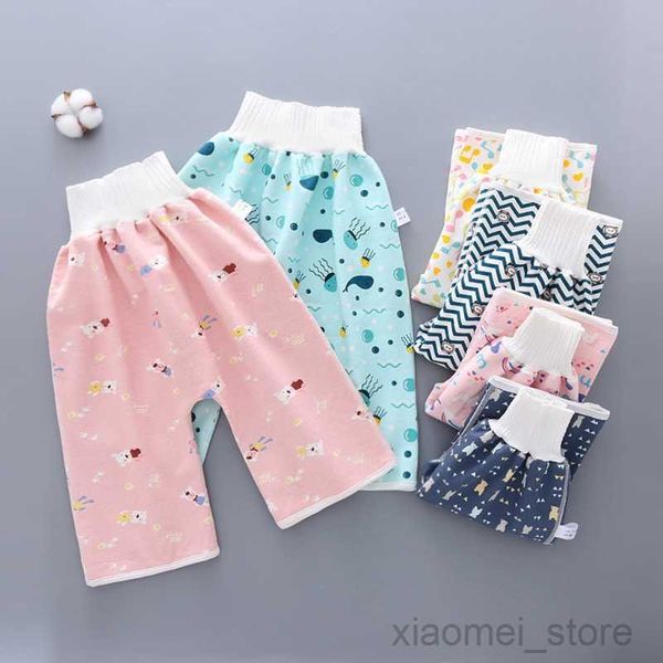 Pañales de tela Pantalones cortos de falda de pañales para niños cómodos 2 en 1 Pantalones de pañales de entrenamiento de algodón lavables para no mojar la cama Ropa de cama impermeableHKD230701