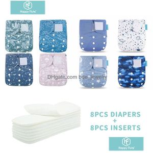 Cloth Diapers Happyflute 8 Diapers8 Inserts Baby One Size Adjustable Washable Reusable Nappy For Girls And Boys Drop Delivery Kids M Dhhvm