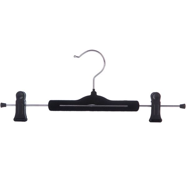 Cintres en tissu Noir Rack Holders Cintre floqué en velours avec clips pour pantalon et jupe