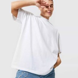 Ropa a granel, camiseta lisa con cuello extendido para hombre, camiseta orgánica de gran tamaño al por mayor, camisetas blancas 100 algodón respetuosas con el medio ambiente