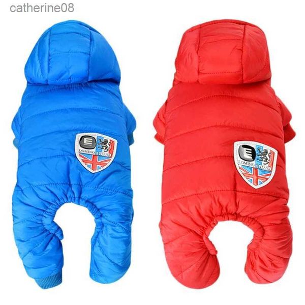 Vêtements Pour Chiens Hiver Chaud Chien Manteau Combinaison Vêtements Pour Animaux Pour Chihuahua Teddy Costume Rouge / Bleu À Capuche Chiot ets Salopette L230621