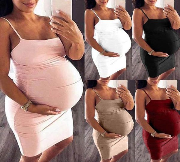 Vêtements pour femmes enceintes, couleur unie, sans manches, robe de maternité enceinte, accessoires de maternité, moulante, Mini robes décontractées, Drop1535003