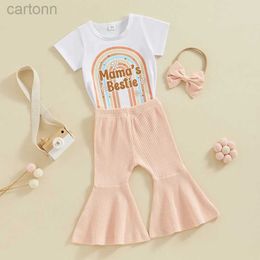 Kleding Mama Summer's Bestie Tantes Little Bestie T-shirt Geribbelde flare-set hoofdband ldd240314