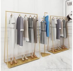 Kledingrek voor slaapkamer meubels kleding rekken landing jas hanger in doek winkels gouden ijzeren hoed frame multifunctionele schoenplank