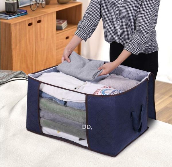 Sac de rangement pour vêtements 90L Organisateur de grande capacité avec poignée renforcée Tissu épais pour couettes Couvertures Literie Pliable RRE13646