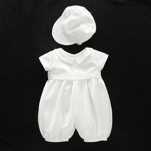 kleding witte doop baby romper set met hoed turndown kraag pasgeboren eerste kerst jongen verjaardag kleding 3-24m 210309