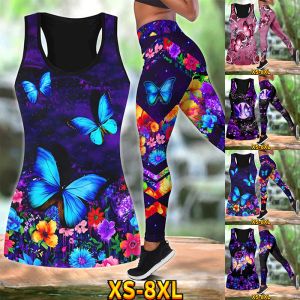 Kleding 2023 Lente Hoge taille Dames Sportkleding Set Yoga pak Yogaset 3D-print 2-delige legging Tanktop Yoga Ademend Fitness Gym