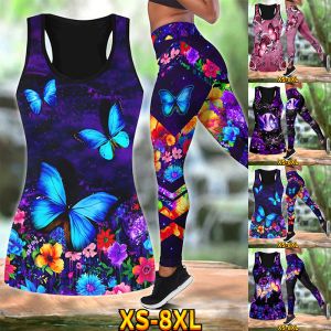 Ropa 2023 Primavera Cintura alta Conjunto de ropa deportiva para mujer Traje de yoga Conjunto de yoga Impresión 3D Leggings de 2 piezas Camiseta sin mangas Yoga Transpirable Fitness Gimnasio