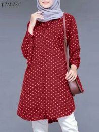 Vêtements 2024 Zanzea femmes Fashion Polka Dot Imprimé Blouse vintage Long Dubaï Turquie Shirt Muslim Cause Abaya Loose Tops Femme Blusas
