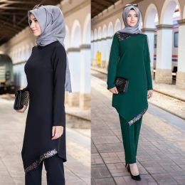 Vêtements 2pcs Eid Mubarek Banquet musulman costumes femmes Fashion Asymetrical Blouse Robe Pantrers Clets Arab Dress Moyen-Orient Robe