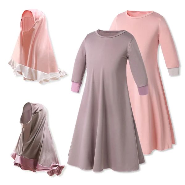 Vêtements 2pcs enfants musulmans robe hijab abaya set les enfants islamiques eid ramadan prière burka filles arabes