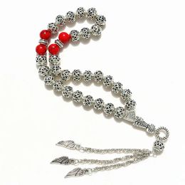 Vêtements 8 mm perles en alliage sculpté creux avec ailes charme forme 33 Perles de prière islamiques musulmans tasbih allah mohammed Rosaire pour femmes hommes