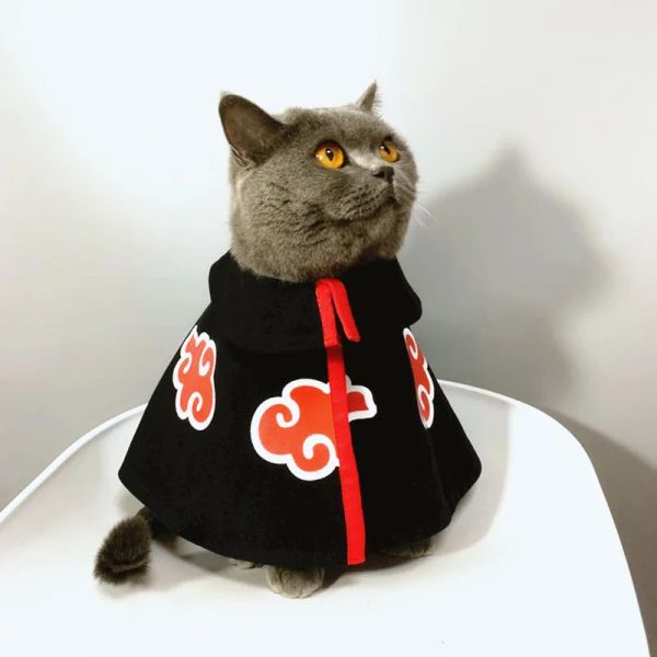 Ropa Akatsuki gato nube roja capa mascota gato ropa verano fino antipelo cos vestido ninja