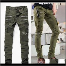 Vêtements Vêtements Drop Livraison 2021 Designer Army Green Biker Hommes Straight Slim Fit Stretch Denim Skinny Jeans Pantalons pour hommes Guujc