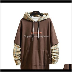 Vêtements Vêtements Drop Delivery 2021 Faux Deux Pièces Treillis Homme Hoodies Grandes Tailles Imprimé Hommes Bleu Marron M-5Xl Hommes Sweats À Capuche Fv