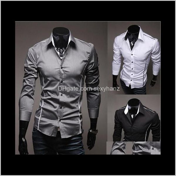 Vêtements Vêtements Drop Delivery 2021 Mode Casual Noir Blanc À Manches Longues Élastique Slim Homme Chemise Solide Couleur Hommes Robe Chemises Hommes Vêtements