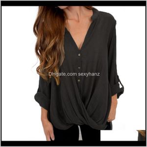 Kleding Apparel Drop Levering 2021 Vrouwen Blouse Solid Color Button Lange Mouw Zoom Onregelmatige Plus Size Tops en Blouses Bluzka Damska Dames