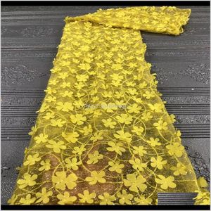 Clothing Apparel Latest Yellow African Tulle High Quality Nigerian 3D Flower French Net Lace Fabric For Dress Drop Delivery 2021 8Wojb