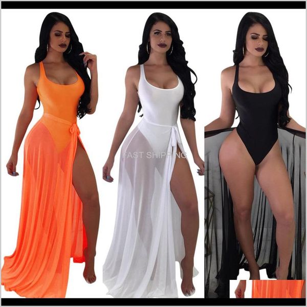 Ropa Ropa para mujer Trajes de baño sexy europeos y americanos Perspectiva de gasa Vestidos largos Traje de baño de playa de dos piezas Entrega directa 202