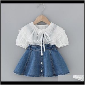 Vêtements bébé enfants maternité livraison directe 2021 bébé et vêtements nés ensembles d'été filles ensemble moderne avec sangle supérieure jupe jean tissu pour enfants