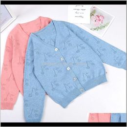 Ropa bebé maternidad entrega entrega 2021 bp estilo primaveraautumn bluepink cereza cardigan lana para niña niños suéteres de punto prendas de punto c