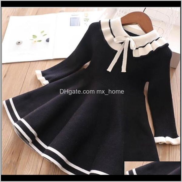 Vêtements bébé, livraison directe de maternité 2021 robe pull bébé automne hiver tricot laine noir rose arc filles robes de princesse enfants mignons