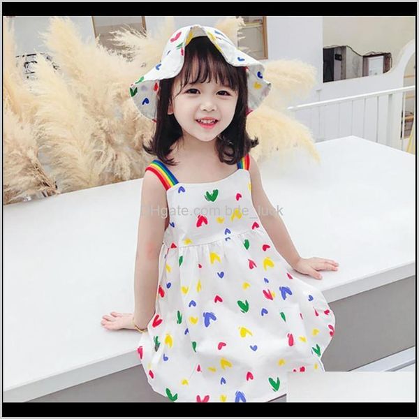 Ropa Bebé, Maternitytoddler Vestidos de bebé Niños Rainbow Suspender Sin mangas Heart Print Bow Falda Kids Princess Dress + Hat Set Gi