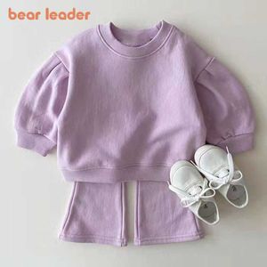 Vêtements ours leader coréen Baby Girls Boy Set à manches longues Collier Round Candar Couleur Sweat-shirt Pantalon Cut Pantal